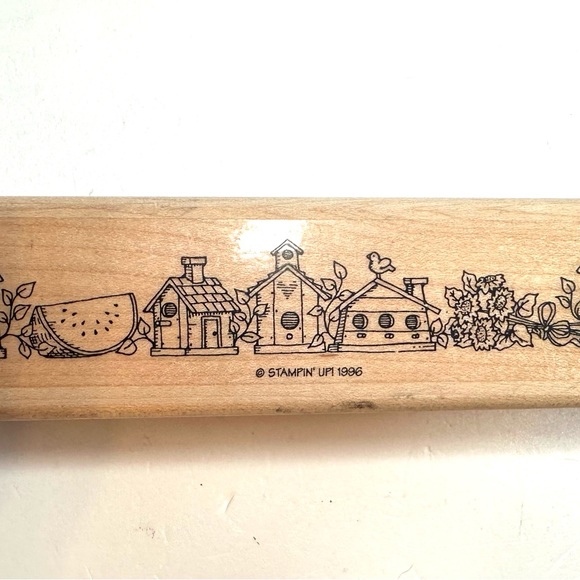Stampin Up ‘96 Watermelon Birdhouse Sunflower 6.5X 1.5” Wood Block Stamp VINTAGE - Picture 14 of 14